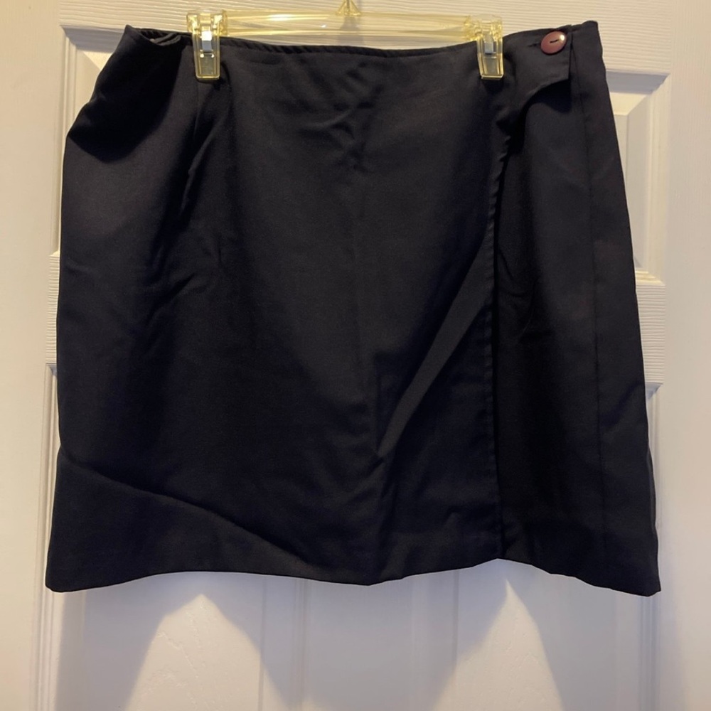 Navy Blue Wrap Skirt with Button Detail